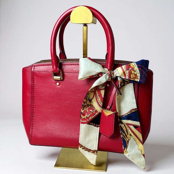 Michael Kors Handbags - Michael Kors Deep Red Leather Satchel with Scarf and detachable Crossbody Strap.